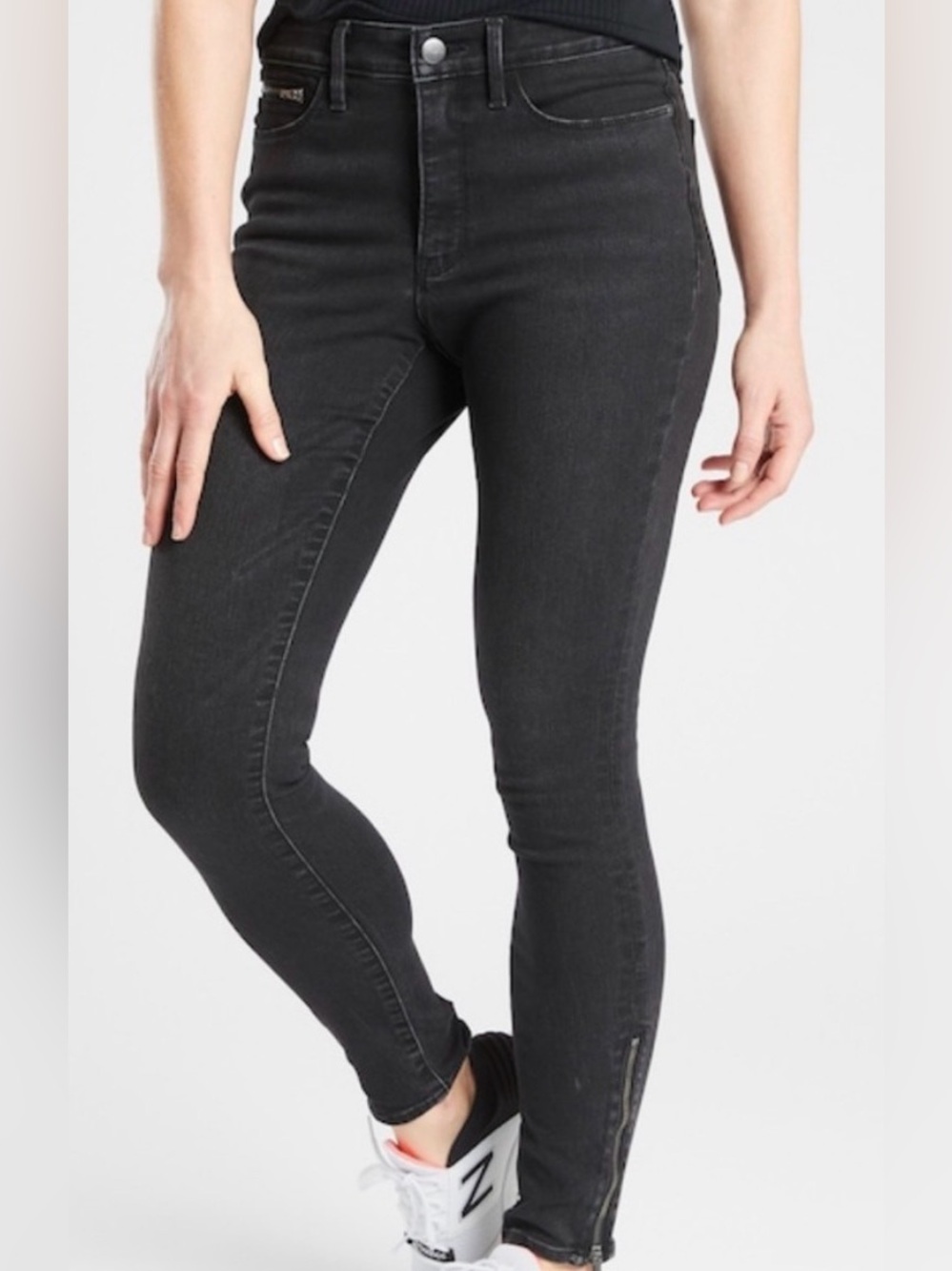 Athleta Sculptek Black High-Rise Skinny Jeans Zip Ankle